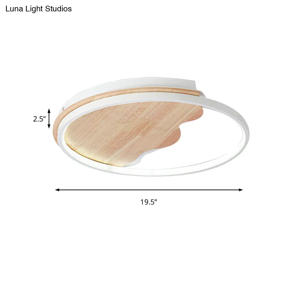DecorBites™ DecorBites™ Nordic Wave Flush Ceiling Light with Wood Ring - White Ceiling Fixture for Study Room