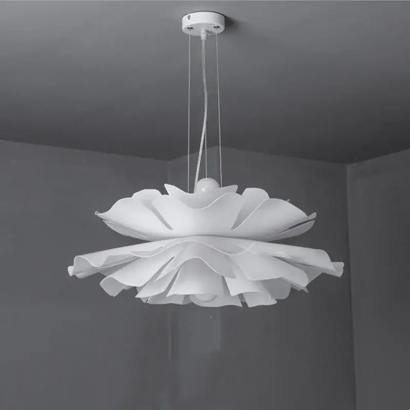 Nordic white acrylic flower pendant chandelier with layered petal design for modern bedroom decor pendant chandelier