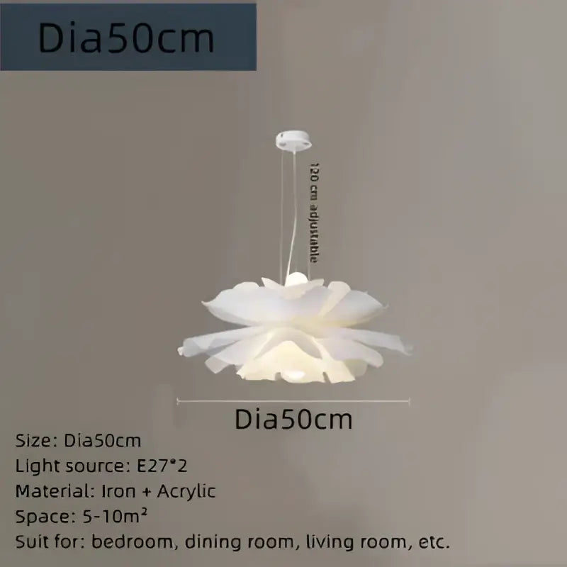 Nordic white acrylic flower pendant chandelier with iron frame 50cm diameter adjustable height for bedroom decor