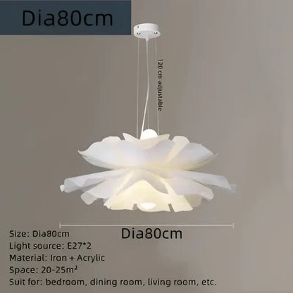 White acrylic flower pendant chandelier with iron frame 80cm diameter for nordic bedroom decor lighting