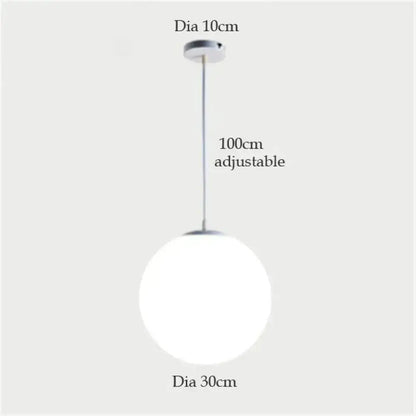 A nordic white glass ball pendant light with frosted globe and chrome hardware for modern living room decor