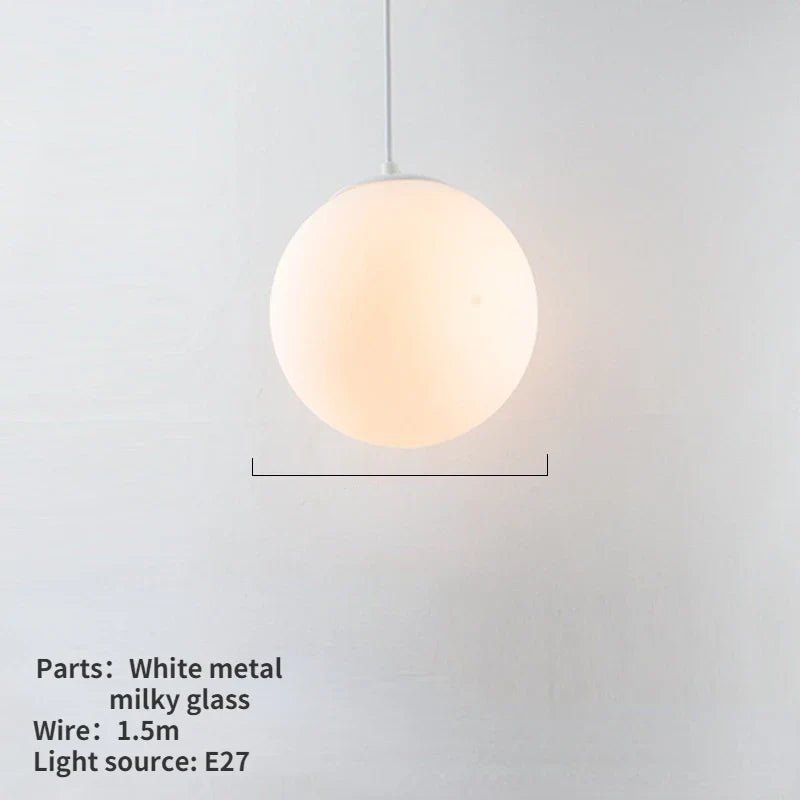 Nordic White Glass Globe Pendant Light With Iron Finish - Decorbites