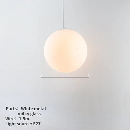 Nordic White Glass Globe Pendant Light With Iron Finish - Decorbites