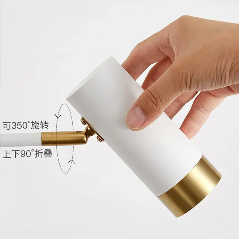 Nordic white and gold wall light with decorbites adjustable led swing arm and 360-degree rotating joint for bedroom use