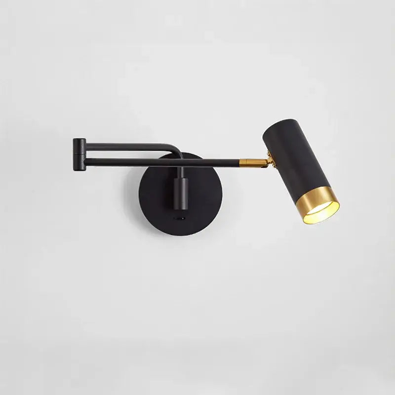 Black and gold decorbites adjustable led swing arm wall light with matte black cylindrical shade for bedroom decor
