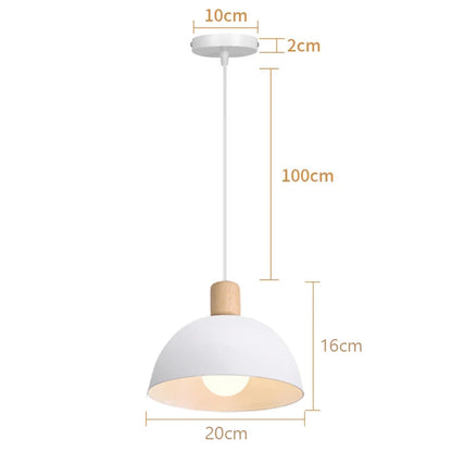 Nordic White Iron Pendant Light With Wood Accent