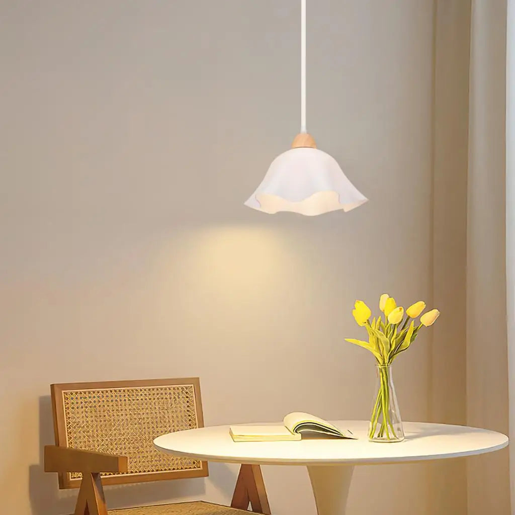 Nordic White Iron Pendant Light With Wood Accent