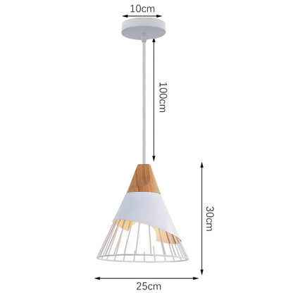 Nordic White Iron Pendant Light With Wood Accent - Decorbites
