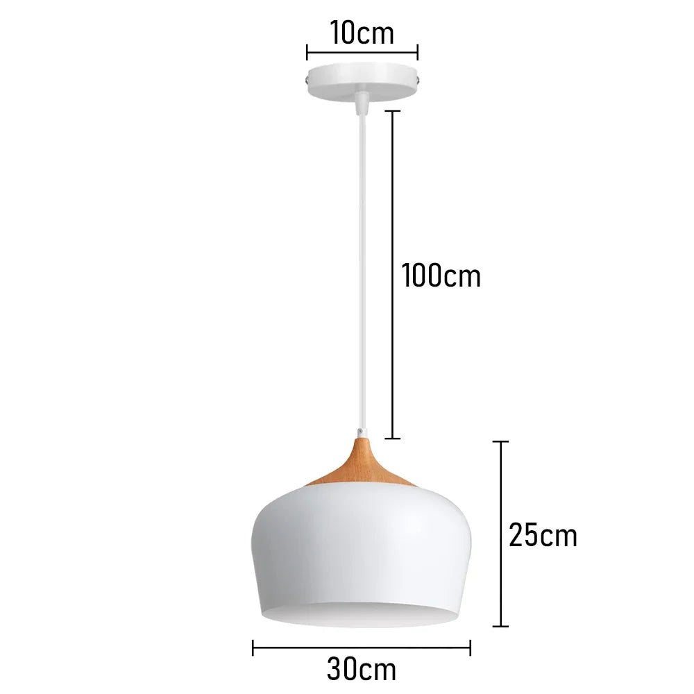 Nordic White Iron Pendant Light With Wood Accent - Decorbites