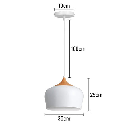 Nordic White Iron Pendant Light With Wood Accent - Decorbites