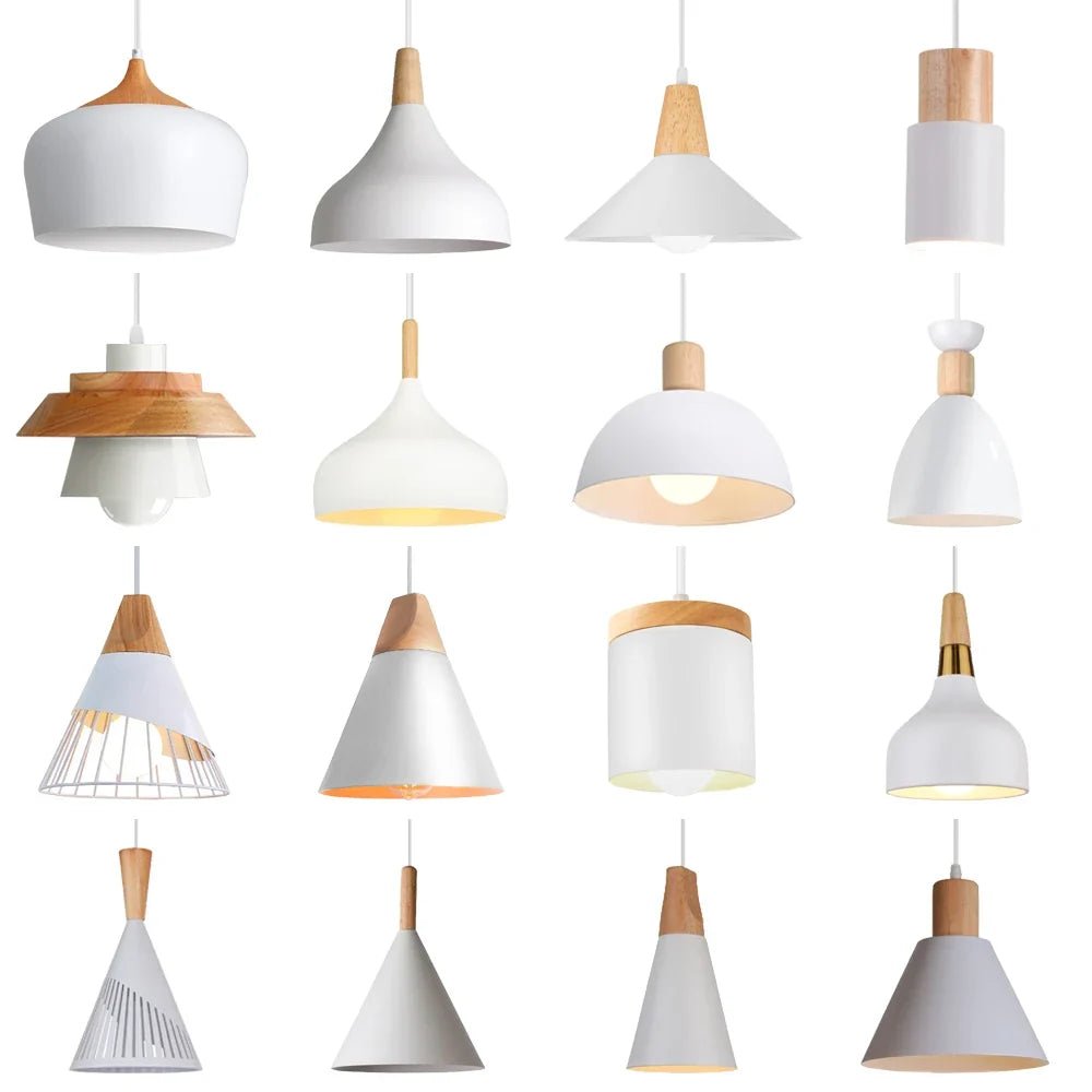 Nordic White Iron Pendant Light With Wood Accent - Decorbites