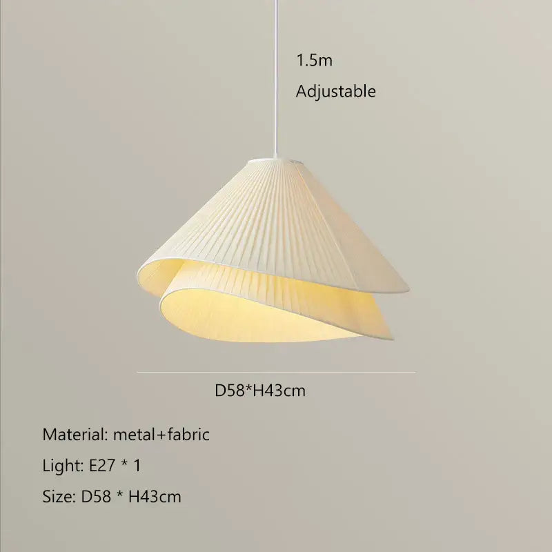 Nordic white pleated cream fabric led pendant chandelier with metal frame and adjustable hanging length for bedroom decorbites cream fabric