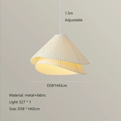 Nordic white pleated cream fabric led pendant chandelier with metal frame and adjustable hanging length for bedroom decorbites cream fabric