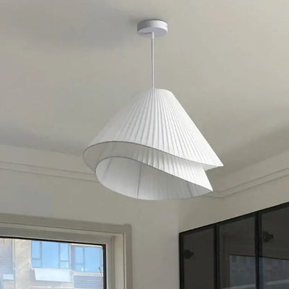 White pleated paper pendant chandelier with modern layered design cream fabric led decorbites bedroom light