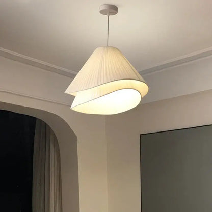 A modern white pleated cream fabric led pendant chandelier with layered design for bedroom decorbites cream fabric decor