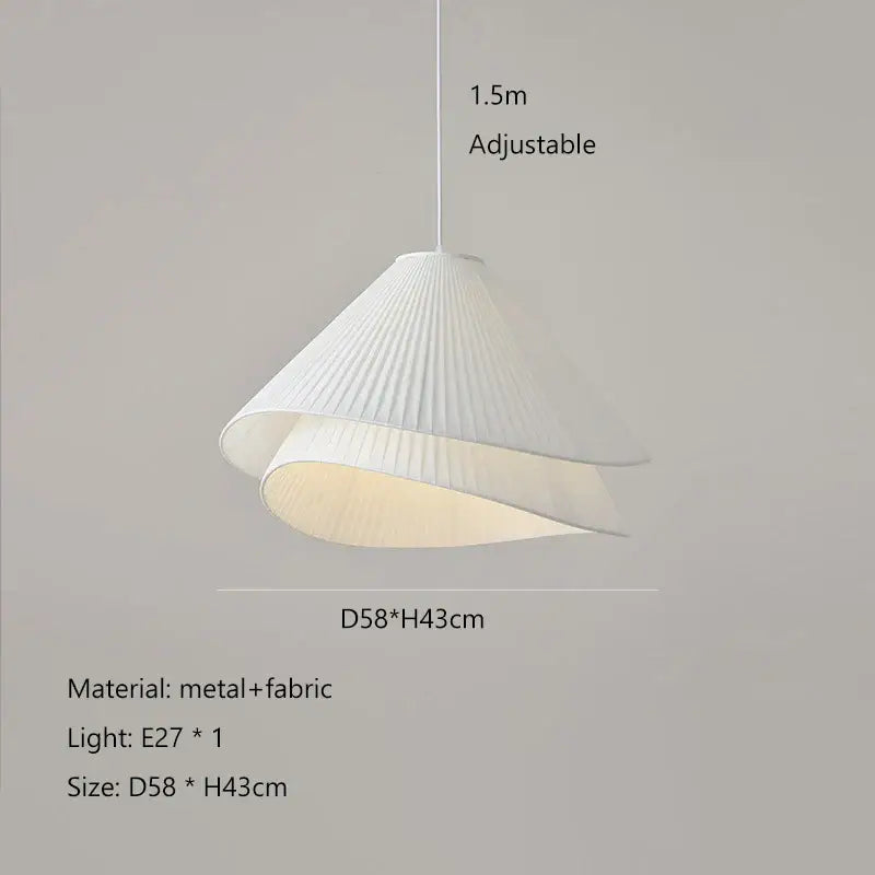 Nordic white pleated cream fabric led pendant chandelier with metal frame for bedroom decorbites cream fabric lighting