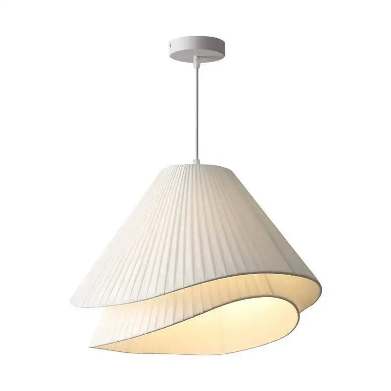 Nordic white pleated cream fabric led pendant chandelier emitting a soft warm glow for bedroom decorbites cream fabric
