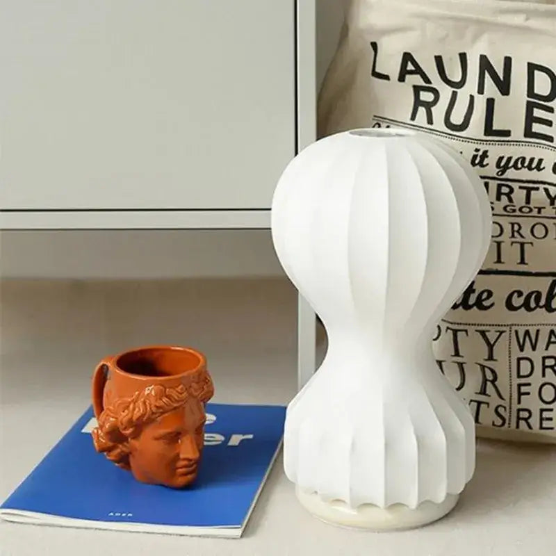 Nordic white ribbed ceramic vase table lamp with hot air balloon design for bedroom decorbites gatto silk lighting