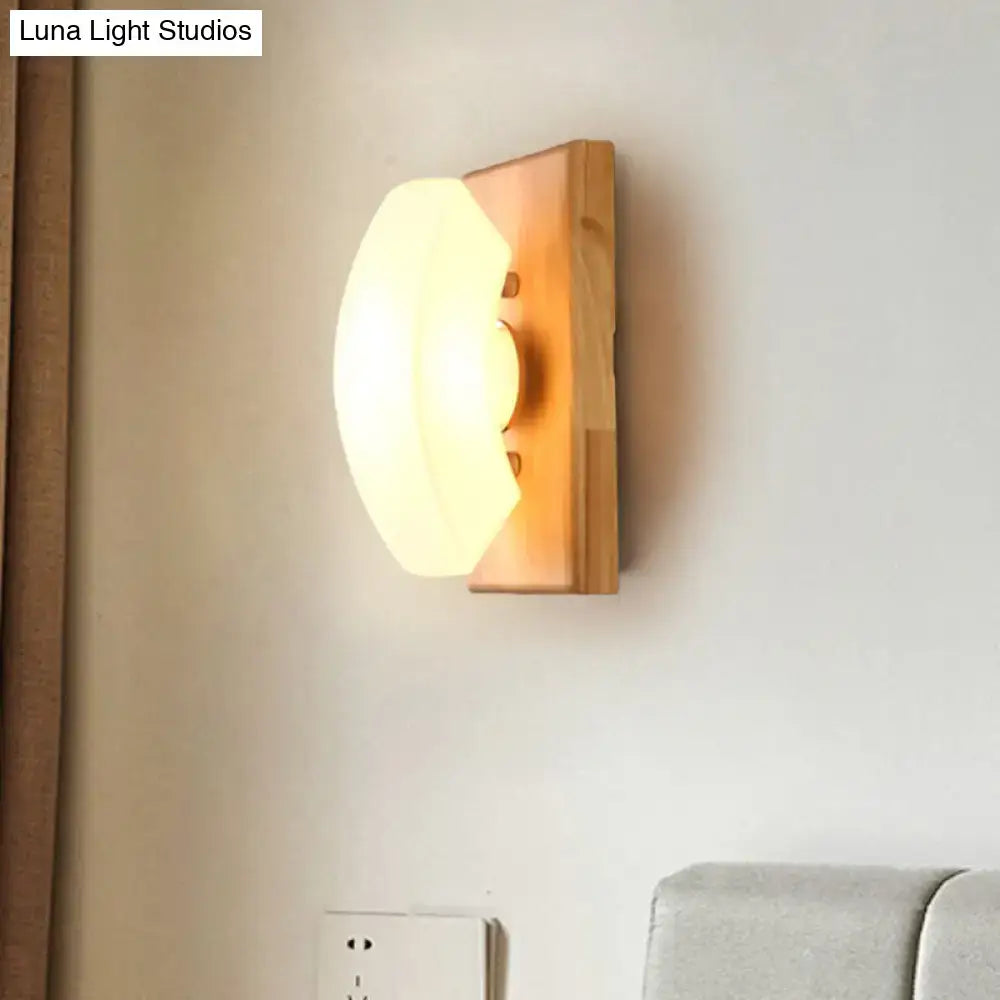 Warm-toned nordic wood wall light with frosted white glass shade suitable for 220v-240v and 110v-120v use