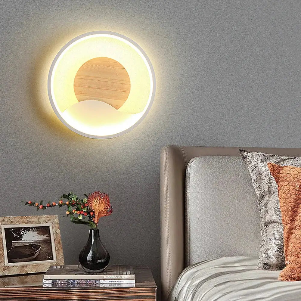 Nordic wood and led wall light with white frame and warm yellow illumination for bedroom decorbites led wall design