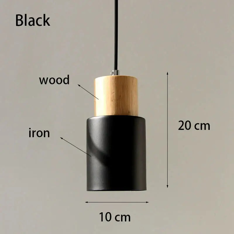Black iron pendant light with solid wood natural top single pendant light ideal for kitchen or dining room use