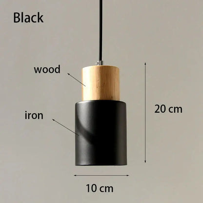 Black iron pendant light with solid wood natural top single pendant light ideal for kitchen or dining room use