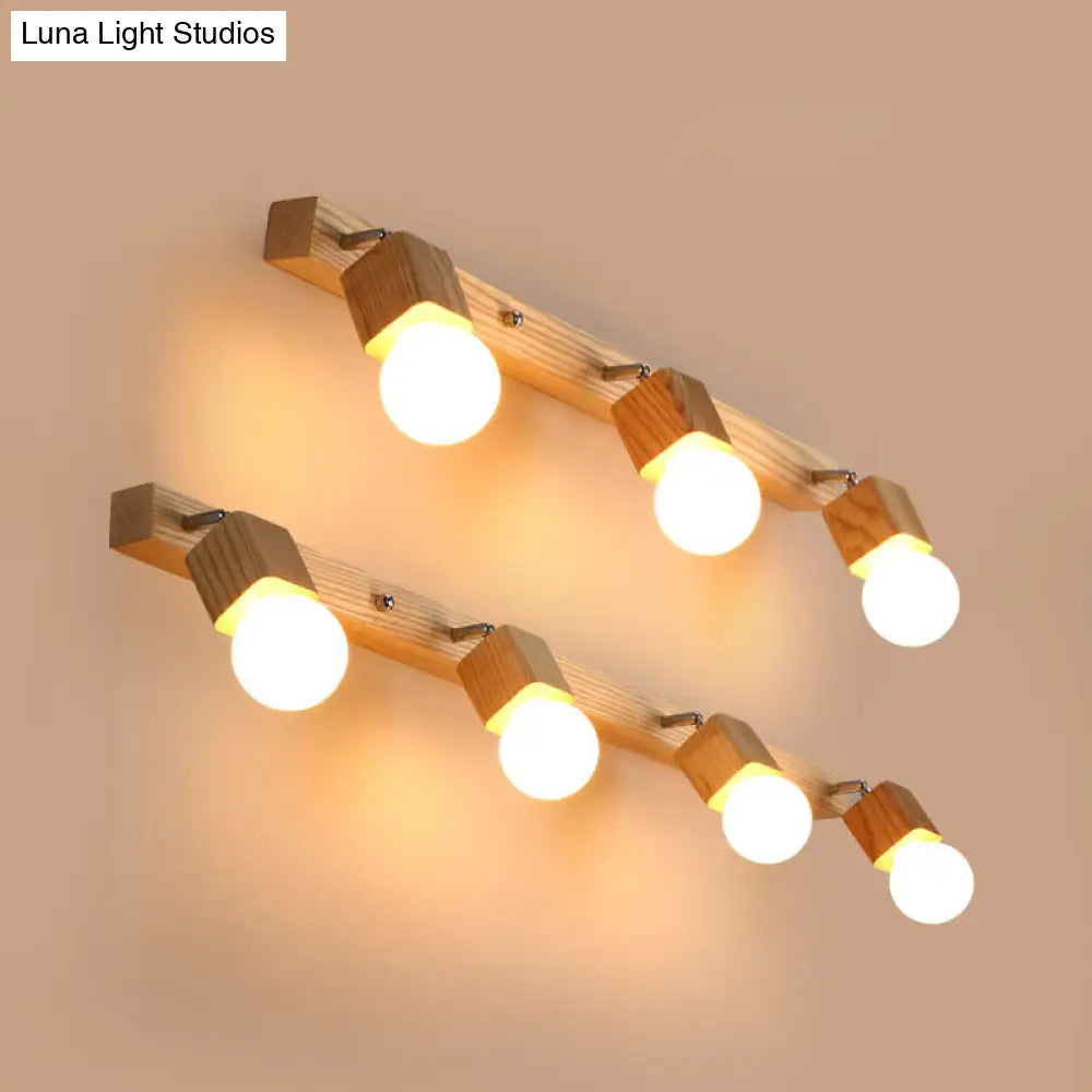 DecorBites™ DecorBites™ Nordic Wood Bare Bulb Vanity Lamp - Adjustable Beige Wall Mount Light (2/4/5 Bulb Options)