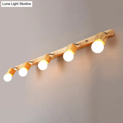 DecorBites™ DecorBites™ Nordic Wood Bare Bulb Vanity Lamp - Adjustable Beige Wall Mount Light (2/4/5 Bulb Options)