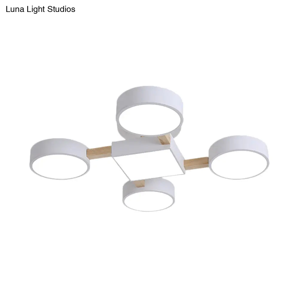 DecorBites™ DecorBites™ Nordic Wood Ceiling LED Light with Semi-Flush Mount for Bedroom in White