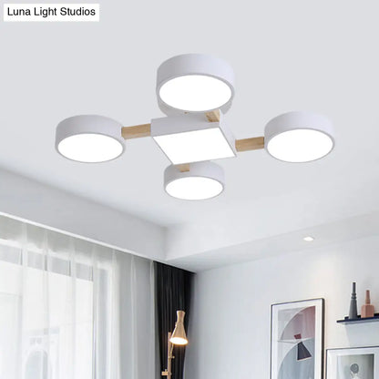 DecorBites™ DecorBites™ Nordic Wood Ceiling LED Light with Semi-Flush Mount for Bedroom in White