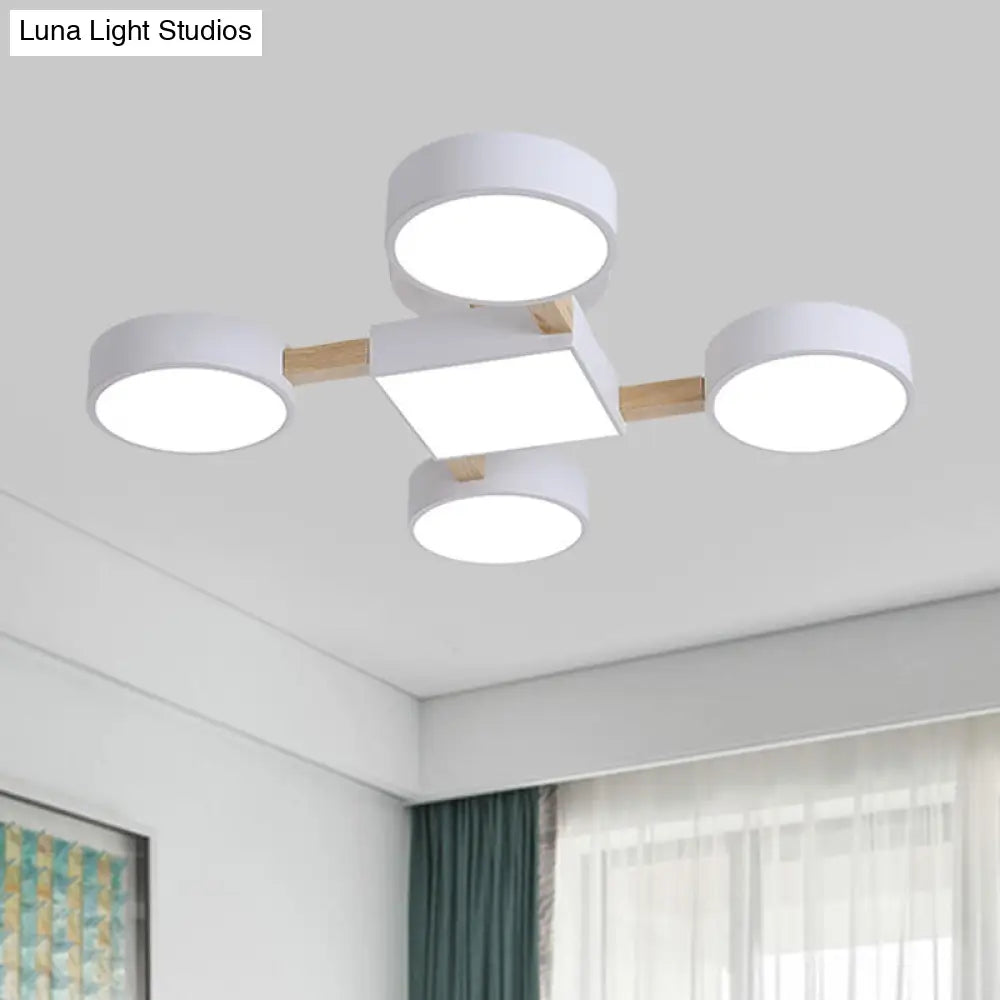 DecorBites™ DecorBites™ Nordic Wood Ceiling LED Light with Semi-Flush Mount for Bedroom in White