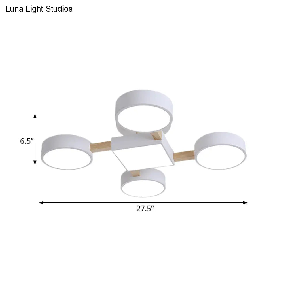 DecorBites™ DecorBites™ Nordic Wood Ceiling LED Light with Semi-Flush Mount for Bedroom in White