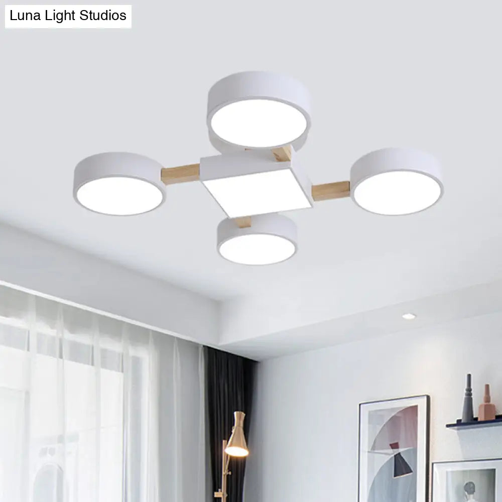 DecorBites™ DecorBites™ Nordic Wood Ceiling LED Light with Semi-Flush Mount for Bedroom in White
