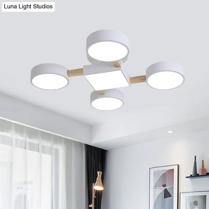 DecorBites™ DecorBites™ Nordic Wood Ceiling LED Light with Semi-Flush Mount for Bedroom in White