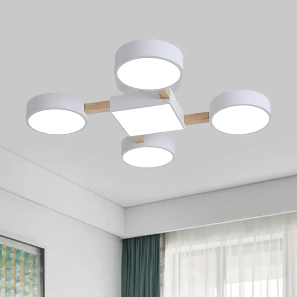 DecorBites™ DecorBites™ Nordic Wood Ceiling LED Light with Semi-Flush Mount for Bedroom in White