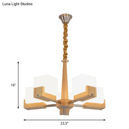 Nordic Wood Glass Cube Ceiling Lamp with Multiple Heads - Perfect for Living Room Lighting