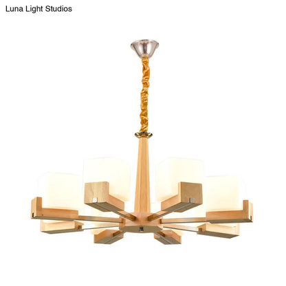 Nordic Wood Glass Cube Ceiling Lamp with Multiple Heads - Perfect for Living Room Lighting
