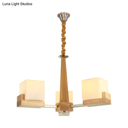 Nordic Wood Glass Cube Ceiling Lamp with Multiple Heads - Perfect for Living Room Lighting