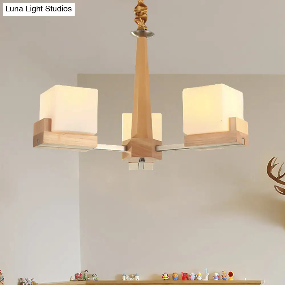 Nordic Wood Glass Cube Ceiling Lamp with Multiple Heads - Perfect for Living Room Lighting