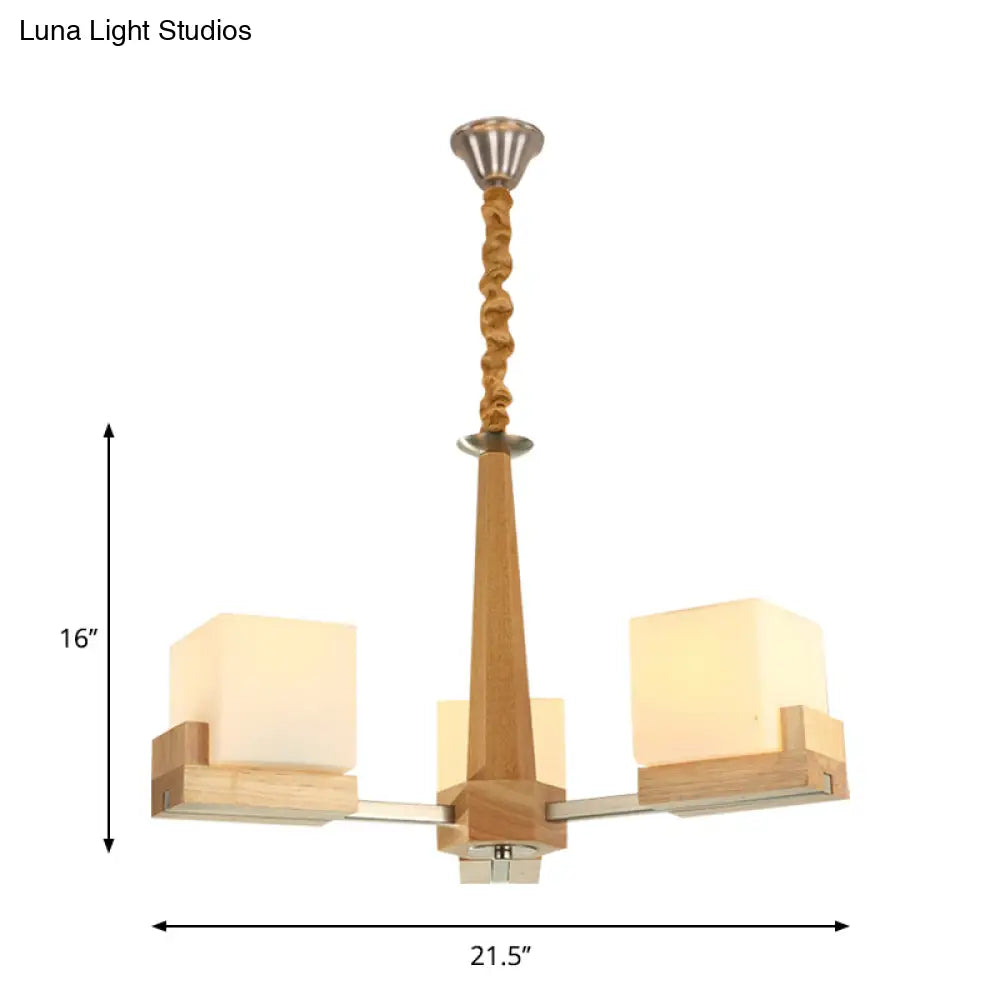 Nordic Wood Glass Cube Ceiling Lamp with Multiple Heads - Perfect for Living Room Lighting