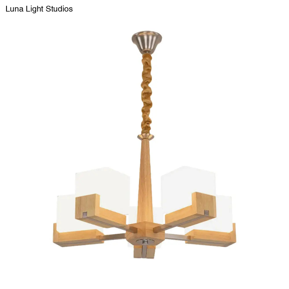 Nordic Wood Glass Cube Ceiling Lamp with Multiple Heads - Perfect for Living Room Lighting