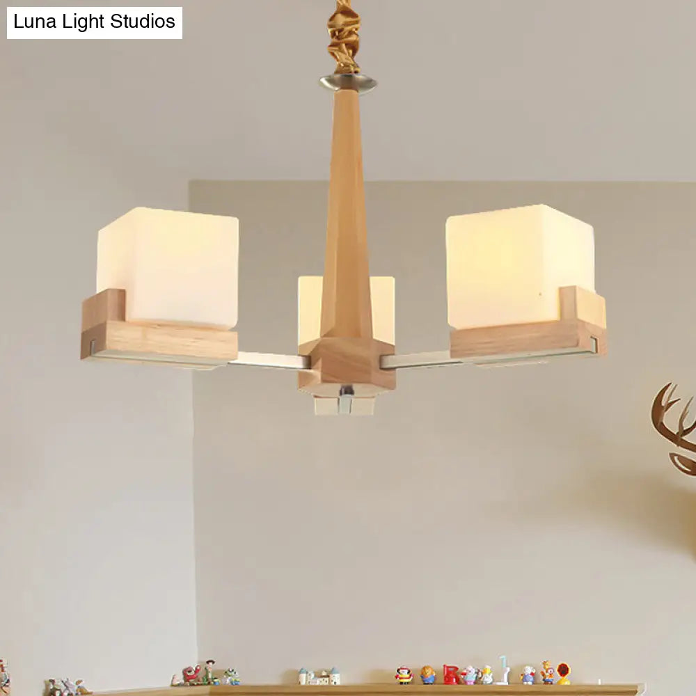 Nordic Wood Glass Cube Ceiling Lamp with Multiple Heads - Perfect for Living Room Lighting