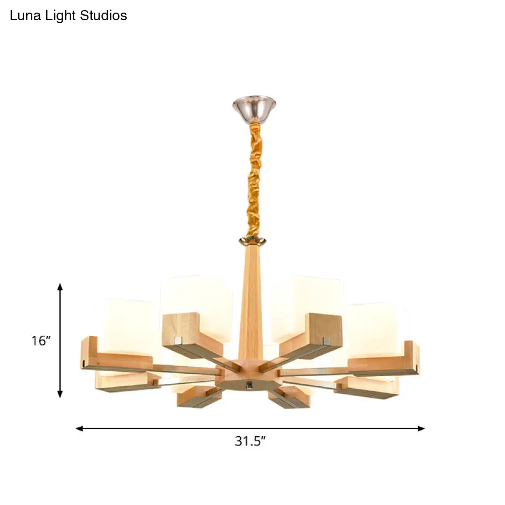 Nordic Wood Glass Cube Ceiling Lamp with Multiple Heads - Perfect for Living Room Lighting