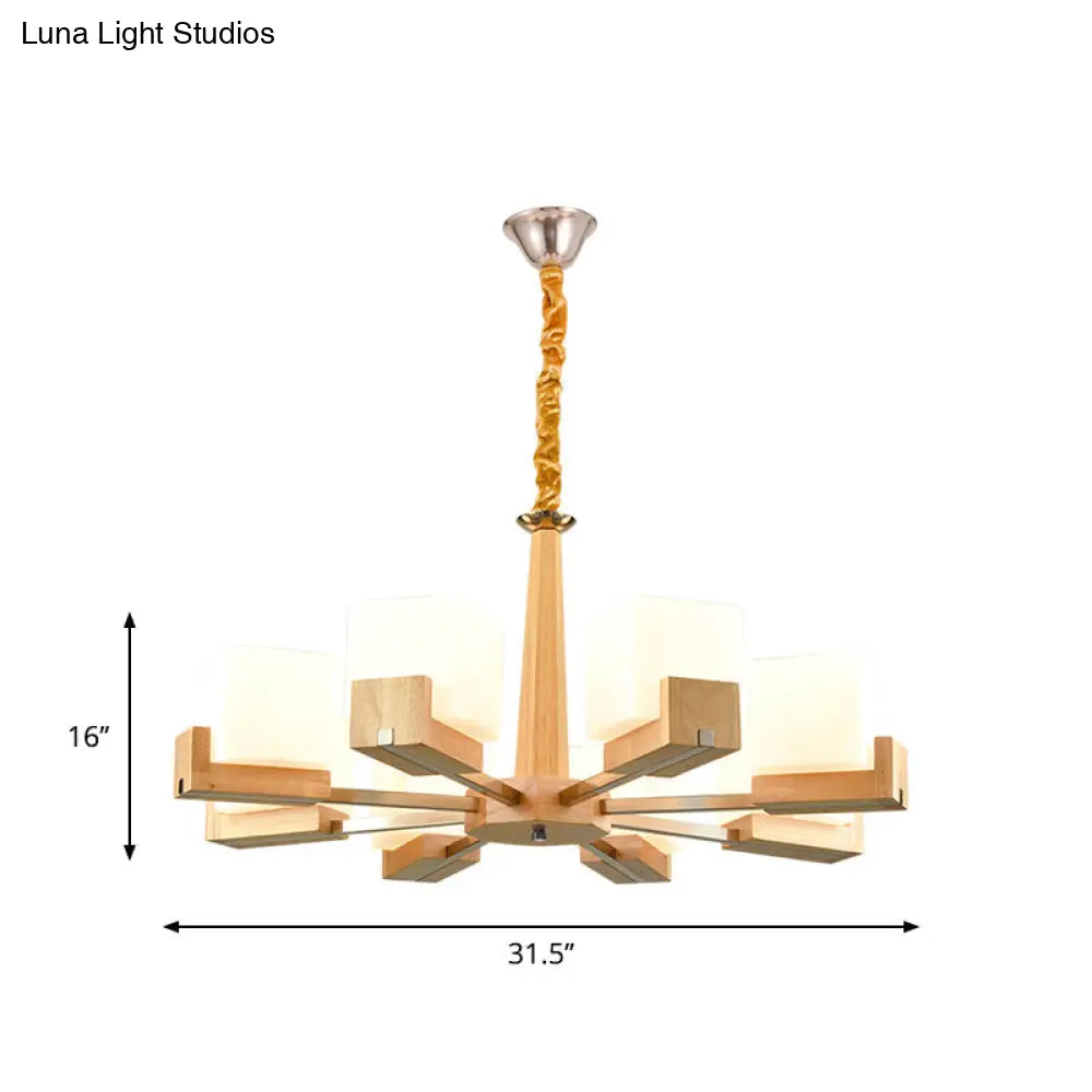 Nordic Wood Glass Cube Ceiling Lamp with Multiple Heads - Perfect for Living Room Lighting
