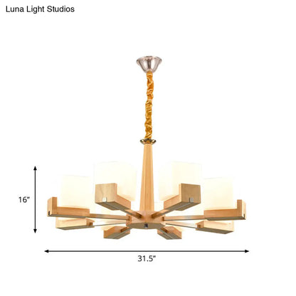 Nordic Wood Glass Cube Ceiling Lamp with Multiple Heads - Perfect for Living Room Lighting