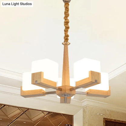 Nordic Wood Glass Cube Ceiling Lamp with Multiple Heads - Perfect for Living Room Lighting