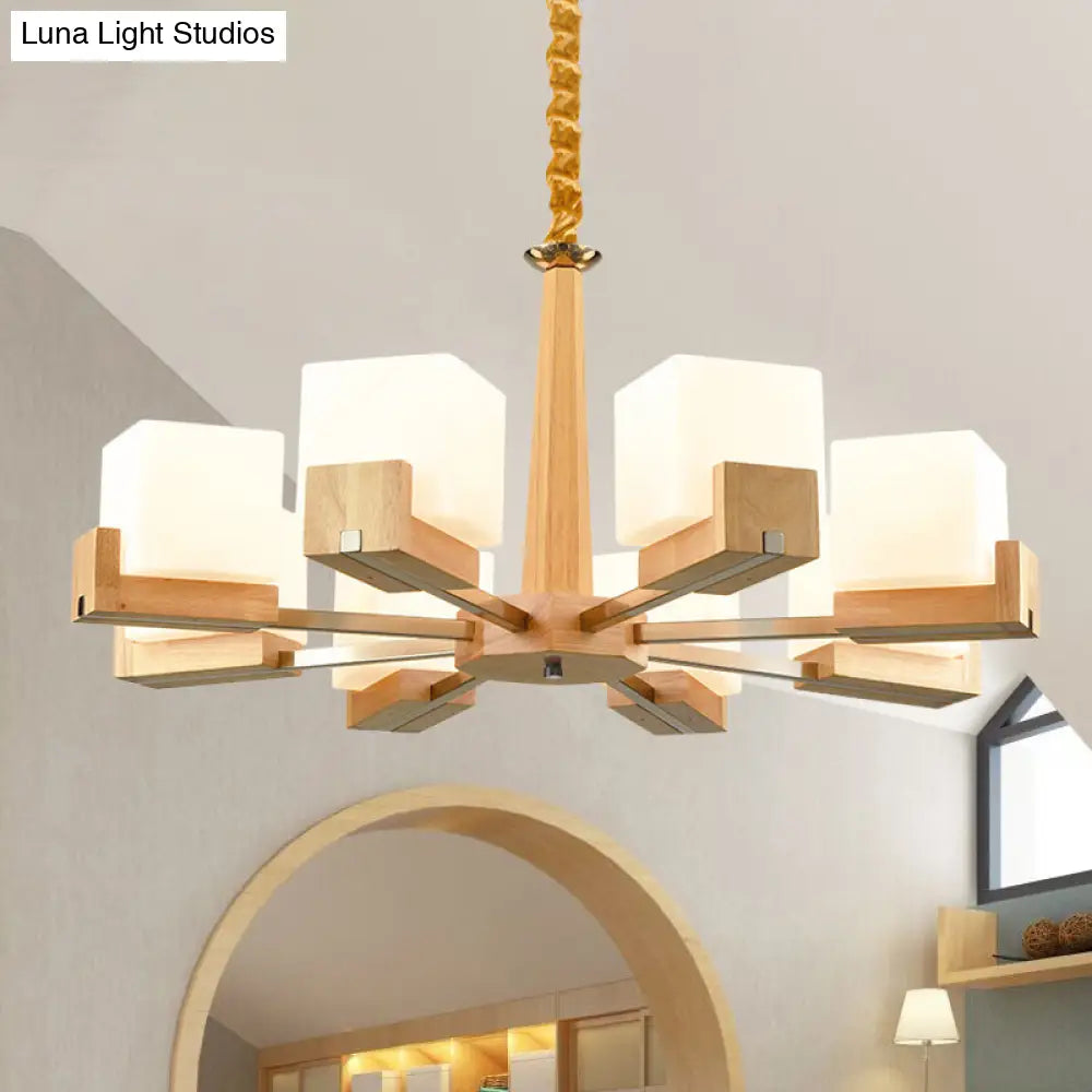 Nordic Wood Glass Cube Ceiling Lamp with Multiple Heads - Perfect for Living Room Lighting