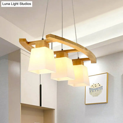 ديكوربايتس™ مصباح سقف معلق خشبي نورديك على شكل جزيرة مع غطاء زجاجي أبيض شبه منحرف - تركيبات إضاءة لغرفة الطعام بثلاث مصابيح