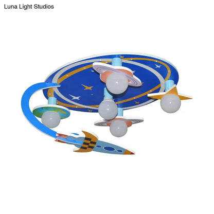 DecorBites™ DecorBites™ Nordic Wood Starry Sky Semi Flushmount: Bedroom Ceiling Lamp with 5-Light Blue Finish