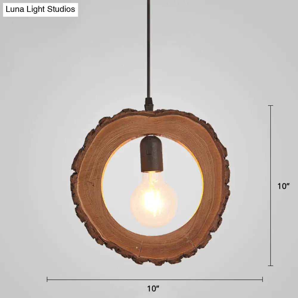 Nordic Wooden Ceiling Lamp - Rustic Tree Trunk Slice Design, 1-Bulb Pendant Light for Dining Room